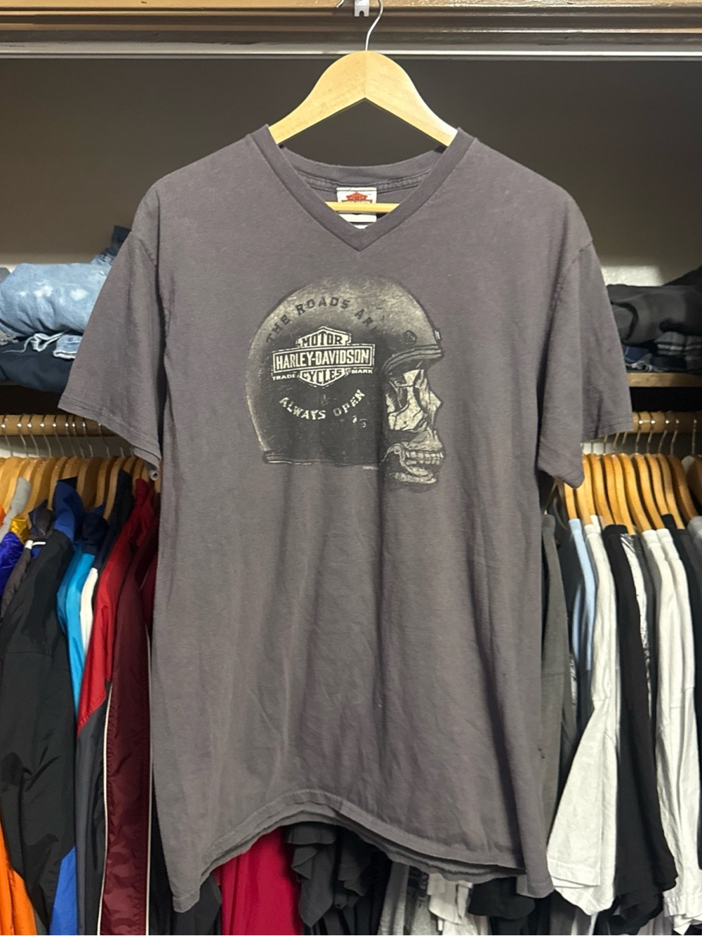 Harley Davidson Shirt Mens Sz XL Gray Helmet Skull Tee Grunge Biker Motorcycles